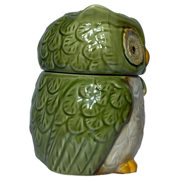 Owl Canister Jar Decorative Storage Hand Painted Ceramic Green Functional Art - Picture 5 of 16
